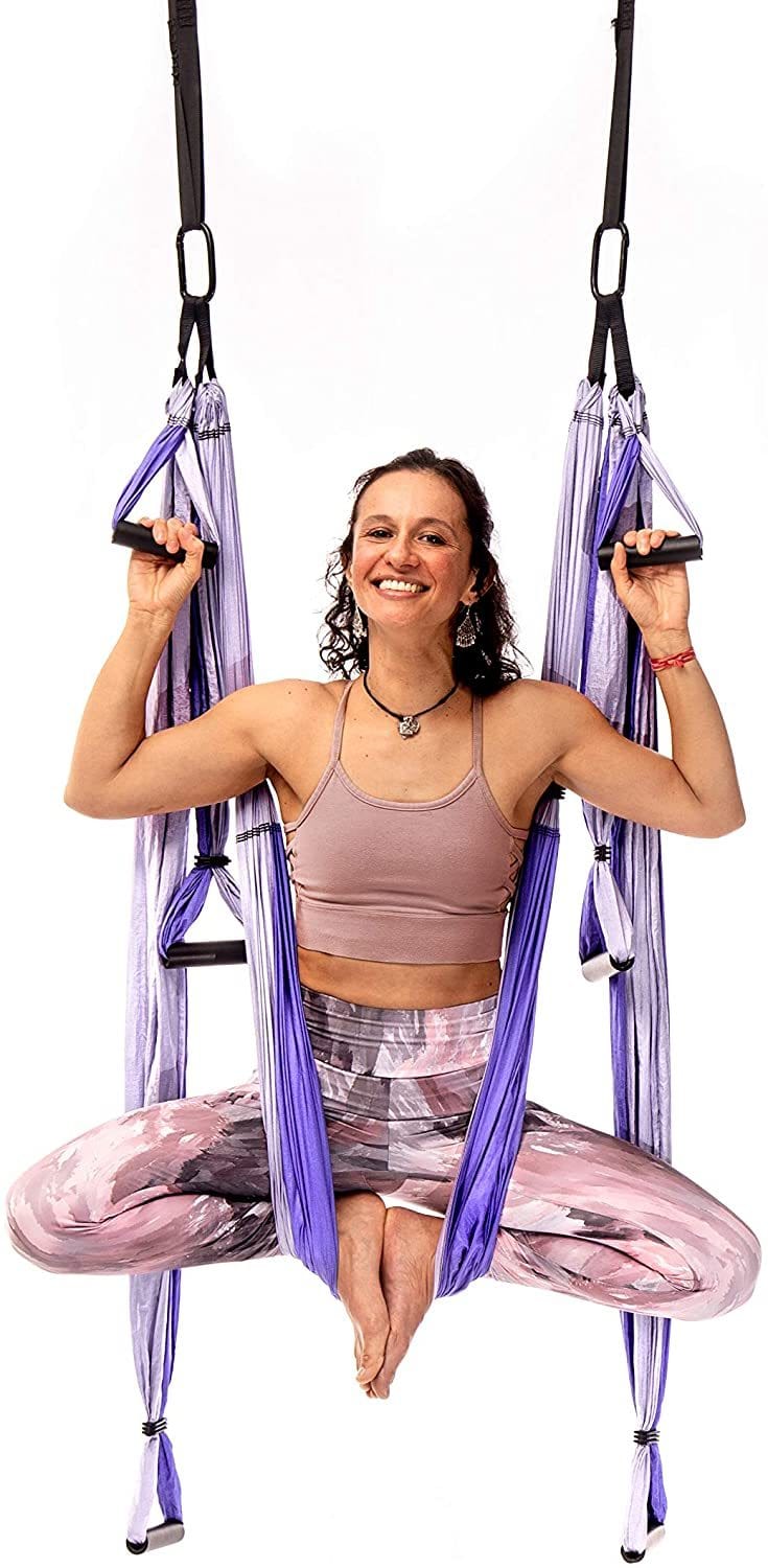 AERIAL YOGA HAMMOCK 6 HANDLES STRAP, HOME GYM HANGING BELT SWING, ANTI-GRAVITY AERIAL TRACTION DEVICE