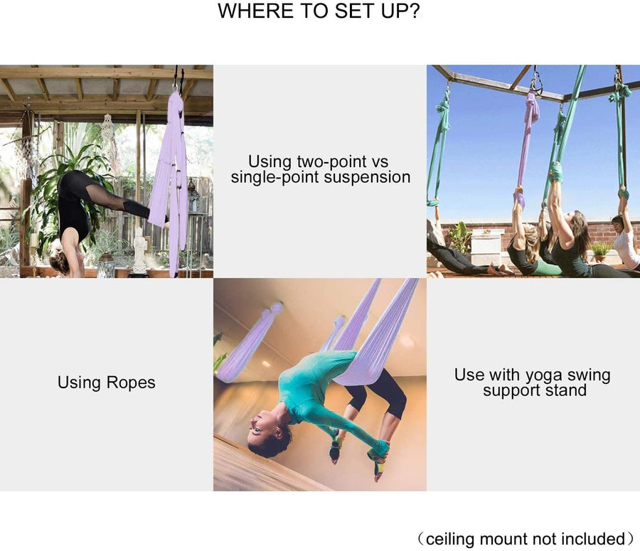 AERIAL YOGA HAMMOCK 6 HANDLES STRAP, HOME GYM HANGING BELT SWING, ANTI-GRAVITY AERIAL TRACTION DEVICE